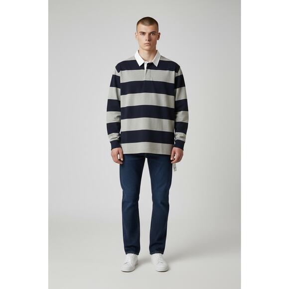 Piombo Men's Long Sleeve Striped Polo Sweatshirt Gray/Black Size XLarge NWT - Picture 2 of 11